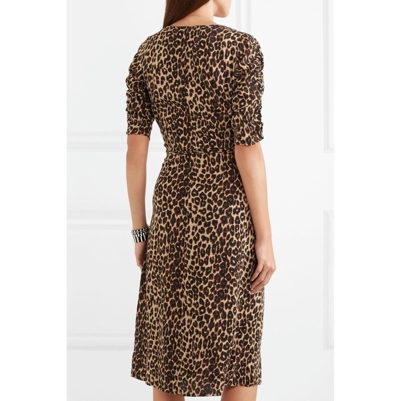 Faithfull The Brand Brown Leopard Print Crepe Wrap Midi Dress sz 2 - Picture 7 of 16
